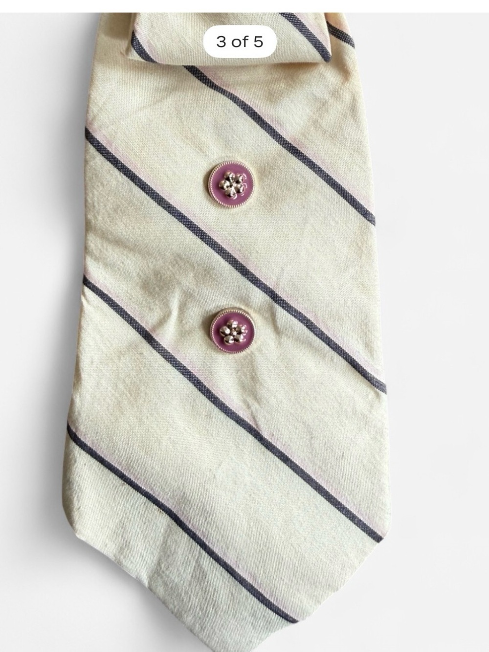 Hand Crafted Cream Vintage NeckTie Necklace Pink Pearl Accents Academic Preppy - Picture 6 of 7